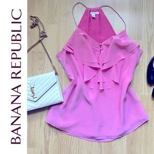 Banana Republic candy pink silk tank top with ruffle
